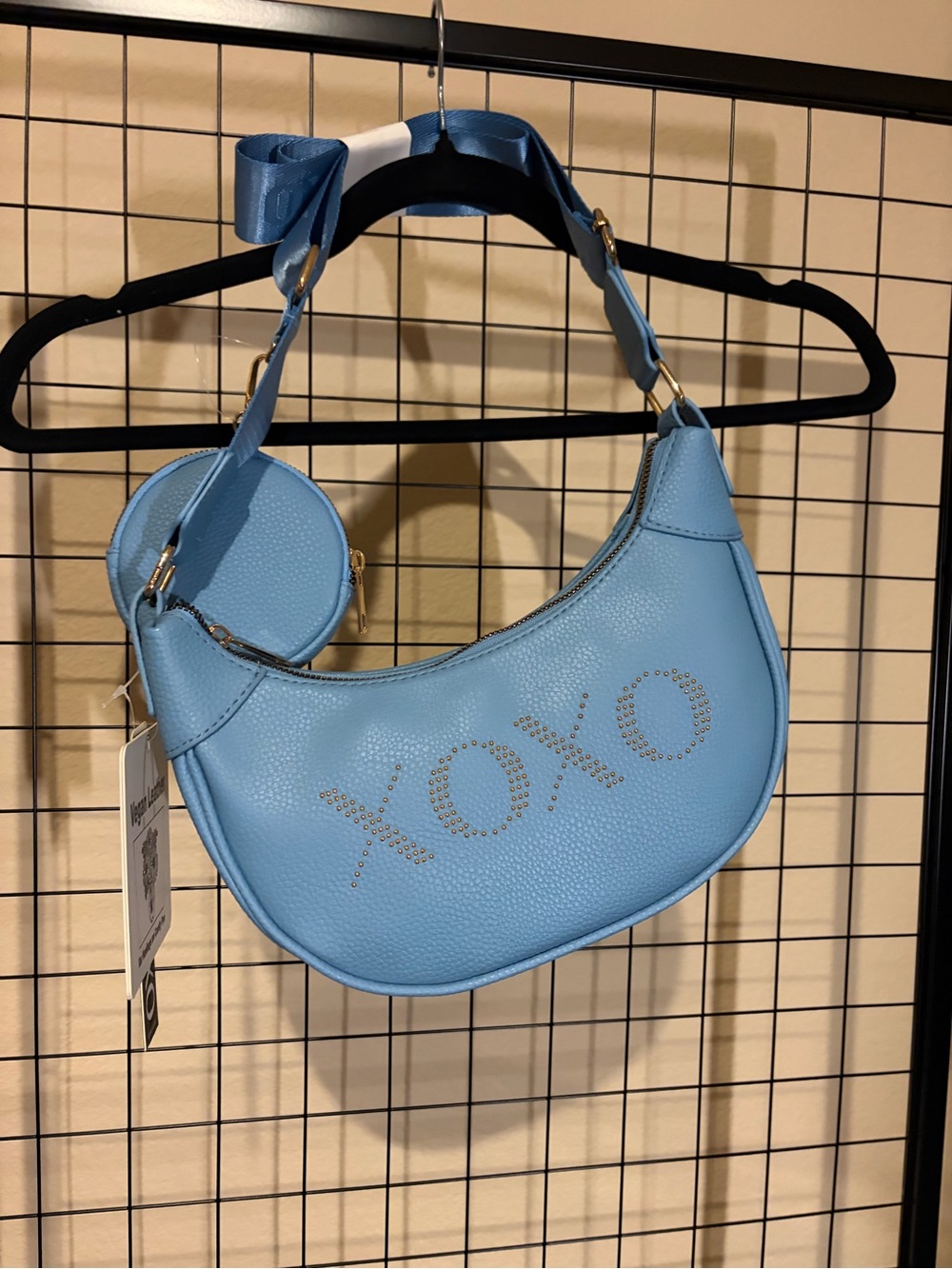 XOXO Light Blue Pebbled Crescent Shoulder Bag with Coin Pouch
